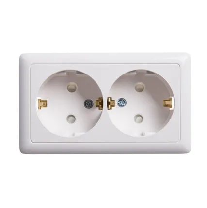 Фото №0 Schneider Electric Розетка 2-м ОП Хит 16А IP20 с заземл. защ. шторки бел. RA16-239-B Schneider Electric