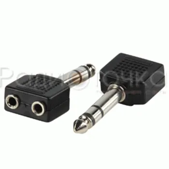Фото №0 Переходник штекер 6,3мм на 2 гнезда 6,3мм стерео (пластик)