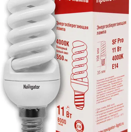 Фото №0 Лампа энергосберегающая Navigator 11/840 Е14