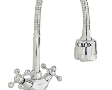 фото Смеситель Arco А4807CHR кухня, маховик крест, с гайкой, гибкий излив, хром