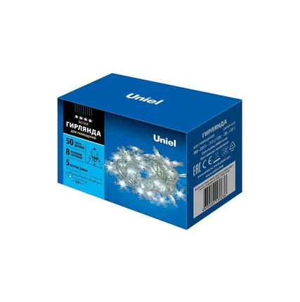 Фото №0 Гирлянда LED "Снежинки-2" ULD-S0500-050/DTA WHITE IP20 SNOWFLAKES-2 5м 50 диодов бел. свет провод прозр. Uniel UL-00007196