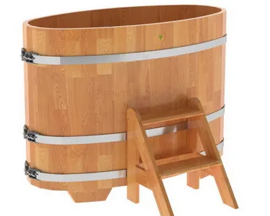 фото Купель для бани из сращенной лиственницы овальная 0,69х1,31 (натуральная, Н = 1,0 м)