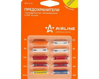 фото AIRLINE Предохранители цилиндрические (набор 10шт, 5-25А)