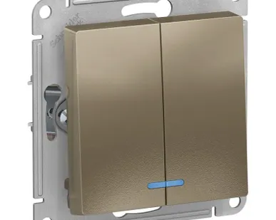 фото Механизм выключателя 2-кл. СП AtlasDesign 10А IP20 (сх. 5а) 10AX с подсветкой шампань SchE ATN000553