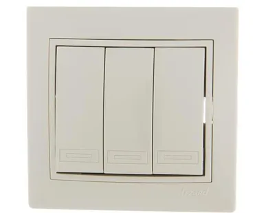 фото Выключатель 3-кл. СП Мира 10А IP20 со вставкой крем. LEZARD 701-0303-109