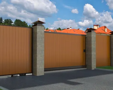 фото ОТКАТНЫЕ ВОРОТА С ЗАПОЛНЕНИЕМ СЭНДВИЧ-ПАНЕЛЯМИ SLG-A