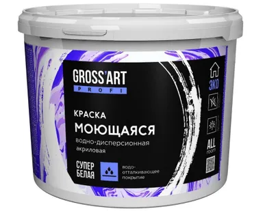 фото Краска акриловая моющаяся супербелая глубокоматовая Gross'art Profi 1,5 кг