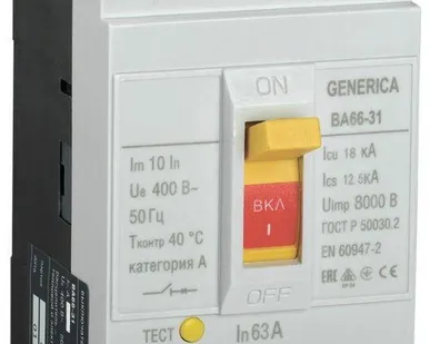 фото Выключатель автоматический 3п 63А 18кА ВА66-31 GENERICA IEK SAV10-3-0063-G