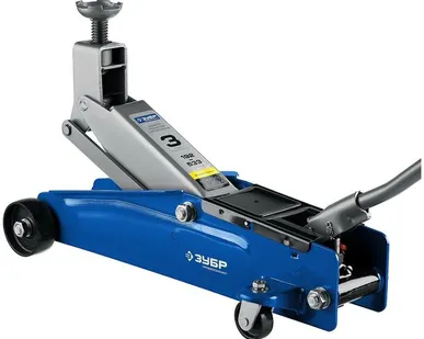 фото Домкрат подкатной гидравлический ЗУБР Профессионал T77 43055-3 синий 3 т