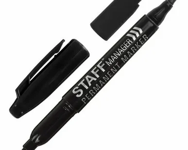 фото Маркер перм. двусторонний (STAFF) Manager, ЧЕРНЫЙ, наконечн. 0,8 мм / 2,2 мм 151625
