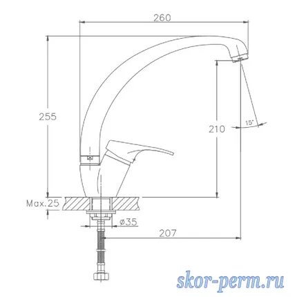 Фото №1 Смеситель VALFEX VF.4113-2 для кухни, 40К, гайка, латунь Proxima Chrome