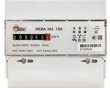 фото Счетчик НЕВА 303 1S0 3ф 5-60А 230/400В 1 класс точн. 1 тариф. мех DIN-рейка Тайпит 6056054
