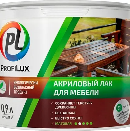 Фото №0 Лак PROFILUX Лак для отделки мебели PROFILUX 0,9 л матовый акриловый бесцветный