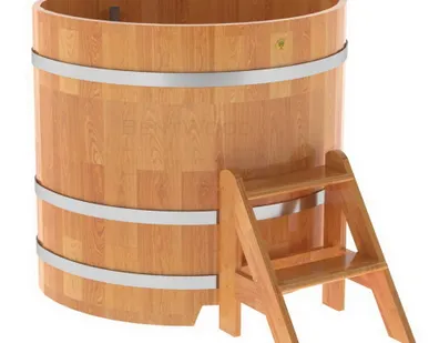 фото Купель для бани из сращенной лиственницы угловая 1,03х1,03 (натуральная, Н = 1,0 м)