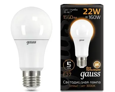 фото Светодиодная лампа Gauss A70 22W 1900Lm 3000K E27 102502122