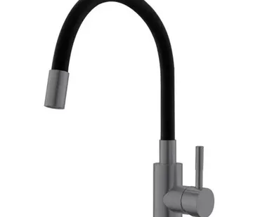 фото Смесительль Esko Snake K44Grafit для кухни, гибкий излив, черный графит