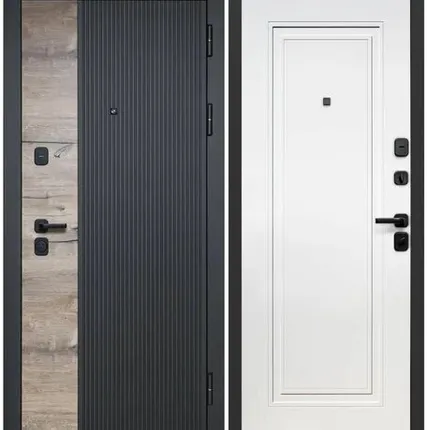 Фото №0 Дверь входная Вертикаль НЕО (Luxor) МДФ/МДФ, Канадский дуб пацифик, сатин черный/Эмалит белый 2050х960мм, ПРАВАЯ