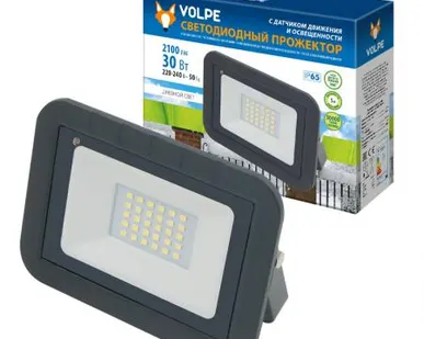 фото Прожектор ULF-Q512 30W/DW С датчиком движения IP65 220-240B BLACK Прожектор светодиодный с датчиком движения и освещенности. Дневной свет (6500K). Корпус черный. ТМ Volpe.