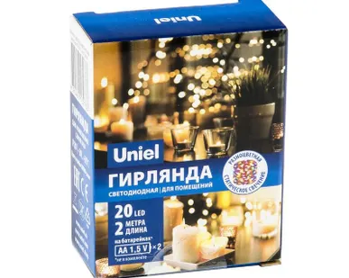 фото Гирлянда LED на батарейках ULD-S0200-020/SСB/2AA MULTI IP20 DEW 2AA (не в/к) "Роса" 2м 20 диодов разноцвет. провод медн. Uniel UL-00007205