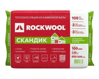 фото Утеплитель Rockwool Лайт Баттс Скандик 800х600х100 мм, 6 шт