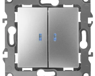 фото Механизм выключателя 2-кл. СП Эра12 10А IP20 12-1105-03 250В 10AX с подсветкой алюм. Эра Б0014659