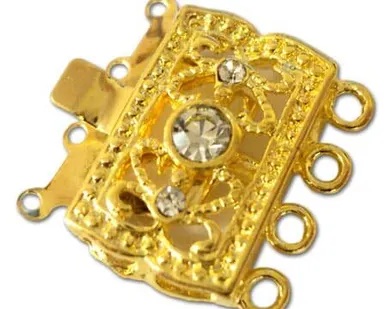 фото Застежка для бус "прямоугольник" 13 х 19 мм 4 нити со стразами (золото)