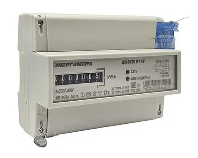 фото Счётчик трёхфазный однотарифный ЦЭ6803В 1 230В 10-100А 3ф.4пр. М7 Р31 на DIN-рейку с механическим индикатором Энергомера