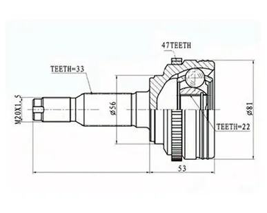 фото Patron ШРУС наружный Lacetti (J200)/Nubira 1 6 1 8 шлици 33*52*22 (ABS 47) 05 ор 96273760 Patron PCV1656