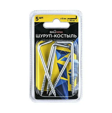 Фото №0 Шуруп-костыль 5х70 оцинкованный в блистере Bauhow, 5 шт