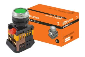 фото Кнопка ABLFS-22 зеленый d22мм неон/230В 1з+1р TDM