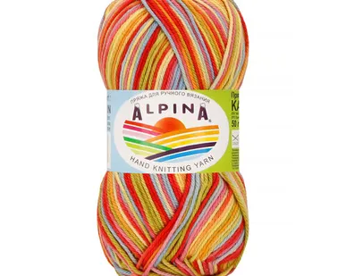 фото Пряжа ALPINA "KATRIN" 100% мерсеризованный хлопок 50 г 140 м №111 голубой-салатовый-красный-оранжевый-розовый