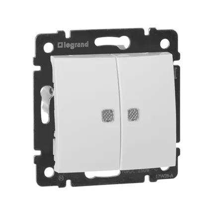 Фото №8 Выключатель 2-кл. СП Valena 10А IP31 250В с зел. подсветкой механизм бел. Leg 774428