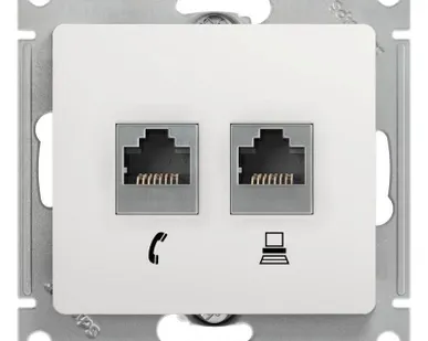 фото Механизм розетки комп. + телеф. 2-м СП Glossa RJ11 + RJ45 бел. SchE GSL000185