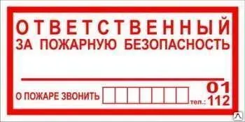 фото Знак Фотолюм Ответственный за пожарную безопасность (150Х300)