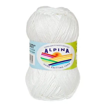 Фото №0 Пряжа ALPINA "SATI" 100% мерсеризованный хлопок 50 г 170 м №001 БЕЛЫЙ
