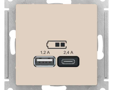 фото Механизм розетки USB AtlasDesign A+С 5В/2.4А 2х5В/1.2А беж. SchE ATN000239