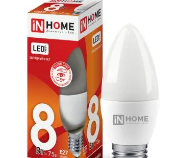 фото Лампа светодиодная LED-СВЕЧА-VC 8Вт 230В Е27 3000К 600Лм IN HOME