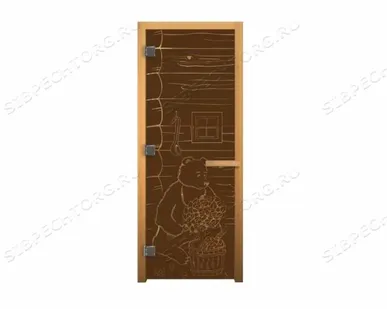 фото Дверь стекло Бронза Матовая «Мишка» 1,9/0,7 (8мм,3петли) Осина Везувий