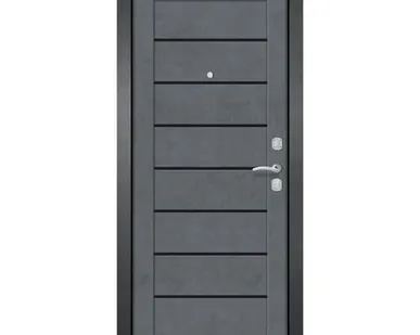 фото дверь входная Metix 24 Антик серебро, бетон графит, стекло чёрное 860мм левая