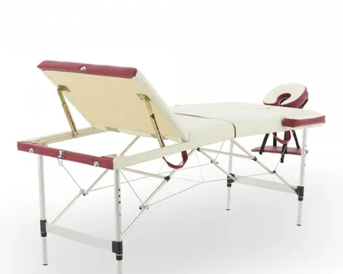фото Стол массажный складной JFAL01A 3-х секционный, цвет кремовый/красный MedMos
