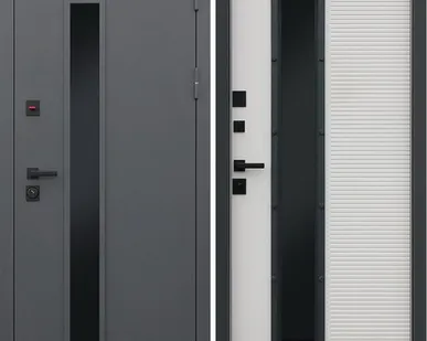 фото Входная дверь ТЕРМО Тренто муар серый RAL7021 стеклопакет-капучино АСД