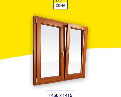 фото Деревянное окно из сосны 2-х створчатое 1450x1415
