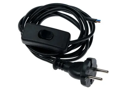 фото Шнур с электрической вилкой с проходным выключателем (ШВВП 2х0.5) 1,7м черный