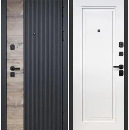 Фото №0 Дверь входная Вертикаль НЕО (Luxor) МДФ/МДФ, Канадский дуб пацифик, сатин черный/Эмалит белый 2050х860мм, ПРАВАЯ