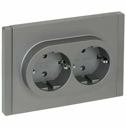 Фото №0 FORTE&PIANO Розетка 2-местная с заземлением без защитных шторок безвинтовое крепление 16А FP524 сталь IEK