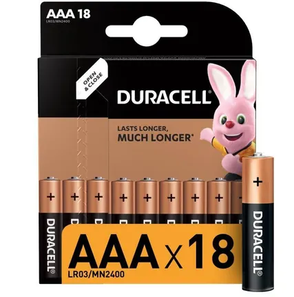 Фото №0 Элемент питания алкалиновый LR03-18BL BASIC (блист.18шт) Duracell Б0014449
