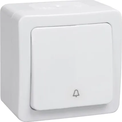 Фото №0 Выключатель кнопочный 1-кл. ОП Гермес Plus 10А IP54 ВСк20-1-0-ГПБ цвет клавиши: бел. бел. ИЭК EVMP13-K01-10-54-EC