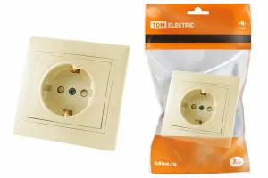 фото Розетка с заземлением с защитными шторками 16А слоновая кость "Таймыр"