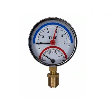 Фото №0 Термоманометр радиальный 10 бар TIM 1/2" н.р., Ø корпуса=80 мм, t=0...120°С