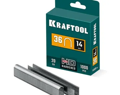 фото KRAFTOOL тип 36 (L) 14 мм, 1000 мм, калибр 20GA, скобы кабельные для степлера (31636-14)
